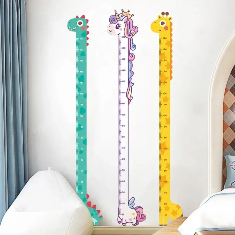 Cute Cartoon Height Sticker Dinosaur Giraffe Wall Height Measuring Ruler Stickers For Kids Room Kindergarten Decor