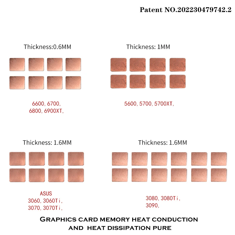 GPU VRAM memoria enfriador almohadilla térmica disipador de calor de cobre compatible con todas las marcas tarjeta gráfica de minero GPU bloque de