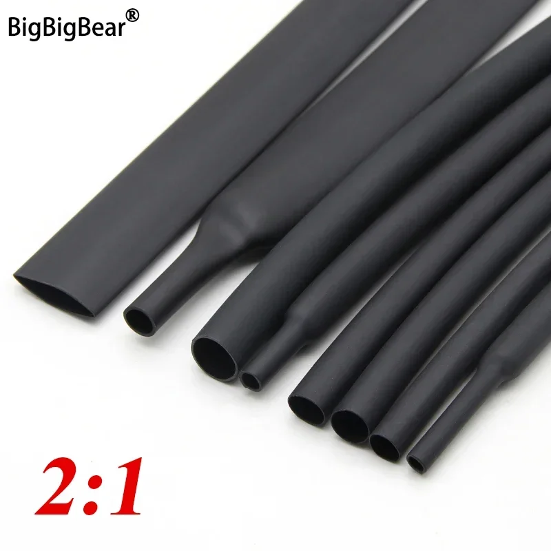 

1/5/10m 2:1 Heat Shrink Heatshrink Tube Black Diameter 0.6mm ~ 180mm Wire Repair DIY Cable Protecctor Tubing Sleeving Wrap