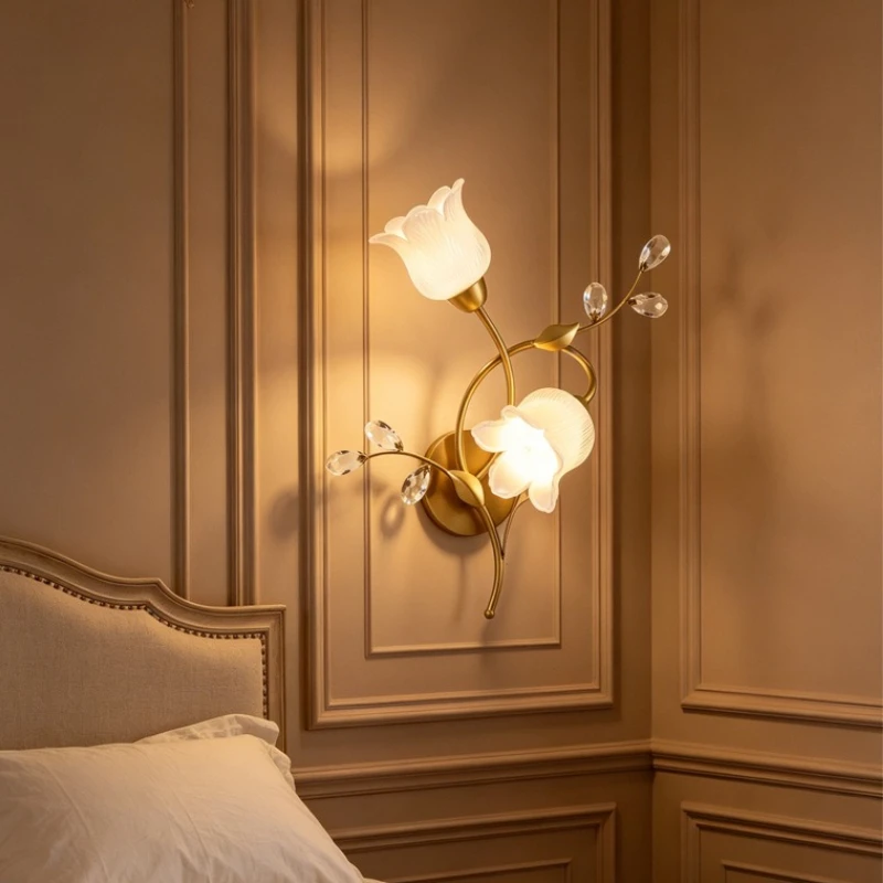 Country Garden Flower Wall Lamp Modern Minimalist European Living Room Accent Wall Light Iron Rustic Bedroom Bedside Fixture