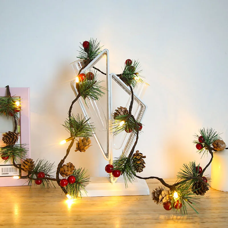 2M Christmas LED String Lights, Copper Wire Lamp with Red Berries Pine Cones Bells,Holiday Wedding Decor for Christmas Tree Home