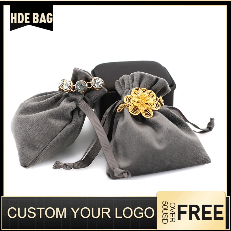 New Fabric Silk Velvet Bag Smoothly Soft Flannel Small Drawstring Storage Bags with Ribbon String  Jewelry Packaging Custom Logo