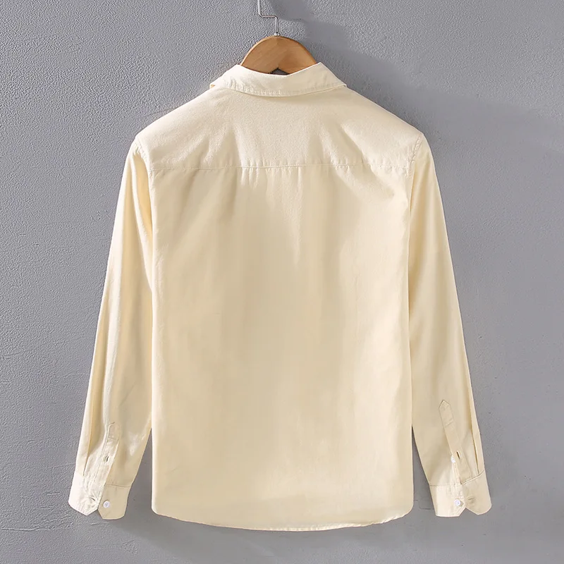 Men's Spring Autumn Long Sleeve Pure Color Cotton Casual Shirt Loose Fit Fashion Outerwear Workwear Style Zipper Closure