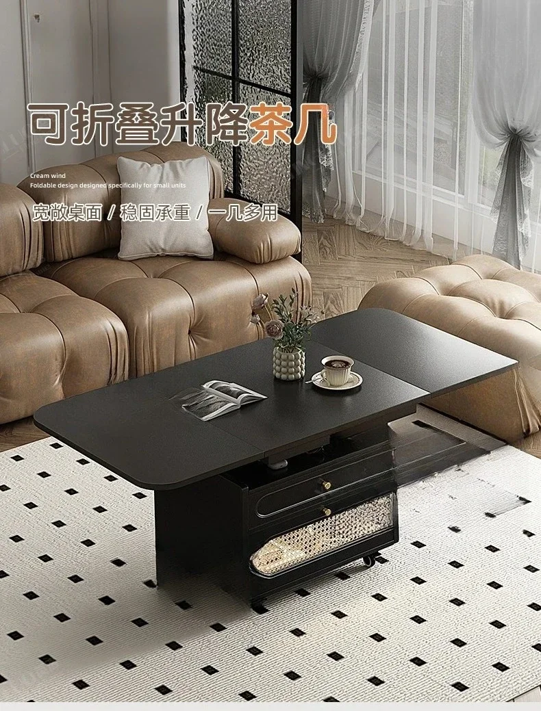 A  French Retro Foldable and Hoisting Coffee Table Small Apartment Mobile Tea Table Living Room Antique Style Dining Table