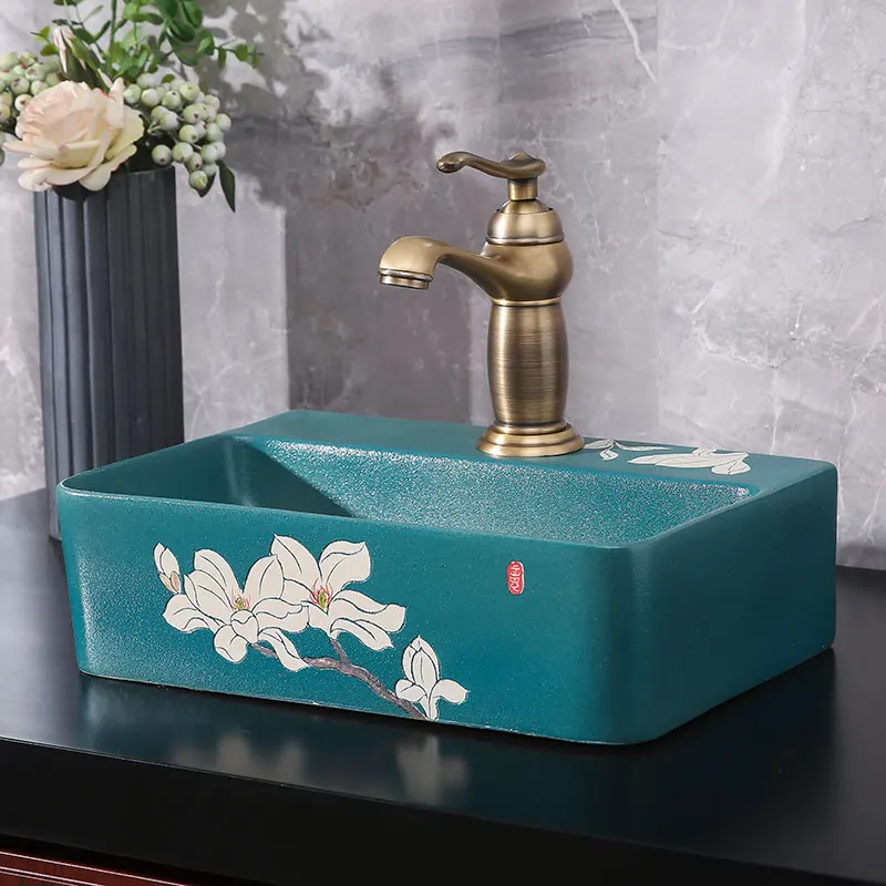 

Colourful Handmade Europe Vintage Style Lavobo Ceramic Bathroom Countertop Bathroom Sink hand painted ceramic sink