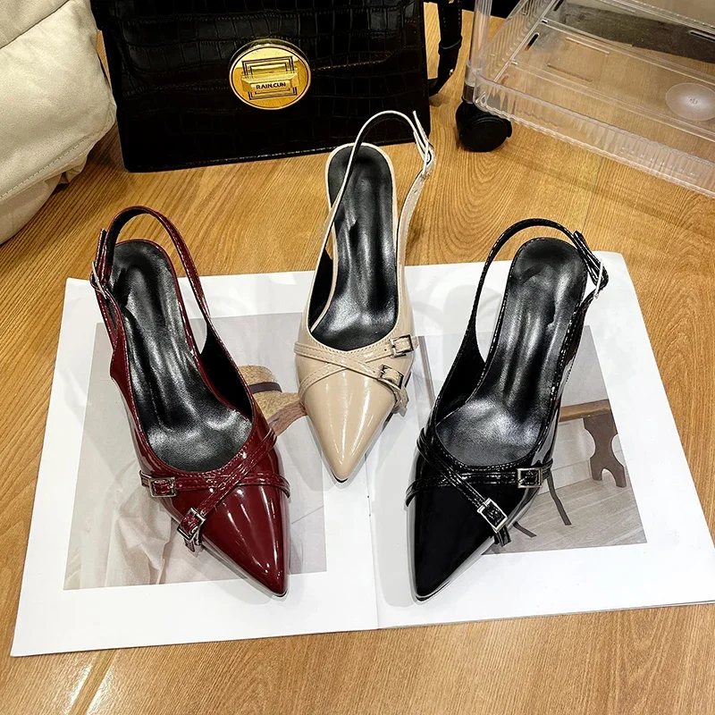 Big Size Footwear Wine Red Women High Heels Shoes Fashion Pointed Toe Pumps Ladies Thin Heels Shoes Female Slingbacks Slides