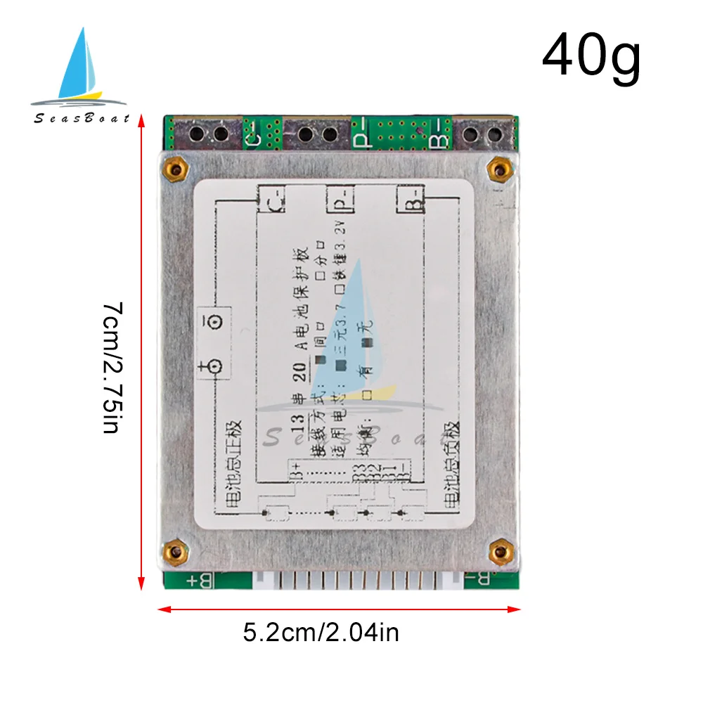 BMS 13S 20A 48V Li-ion Lithium Battery Charger Protection Board Common Port Overcharge Protection Balance/Without Balance