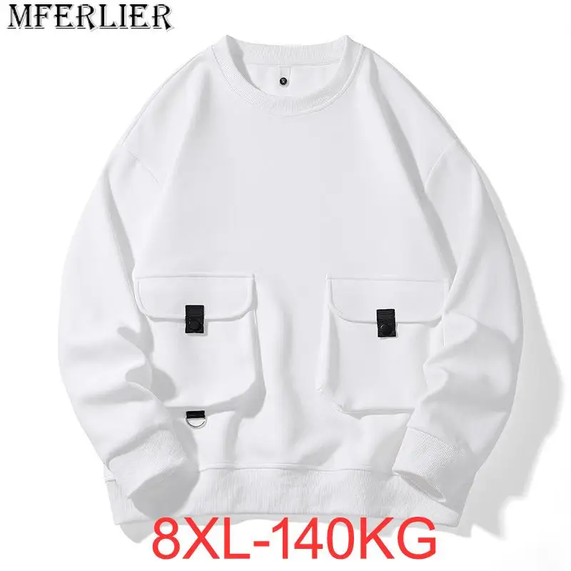 

Autumn and Winter New Men's Sweater Trendy Fat Plus Size Round Neck Workwear Style Solid casual Pocket Youth Top 7XL 8XL 140kg