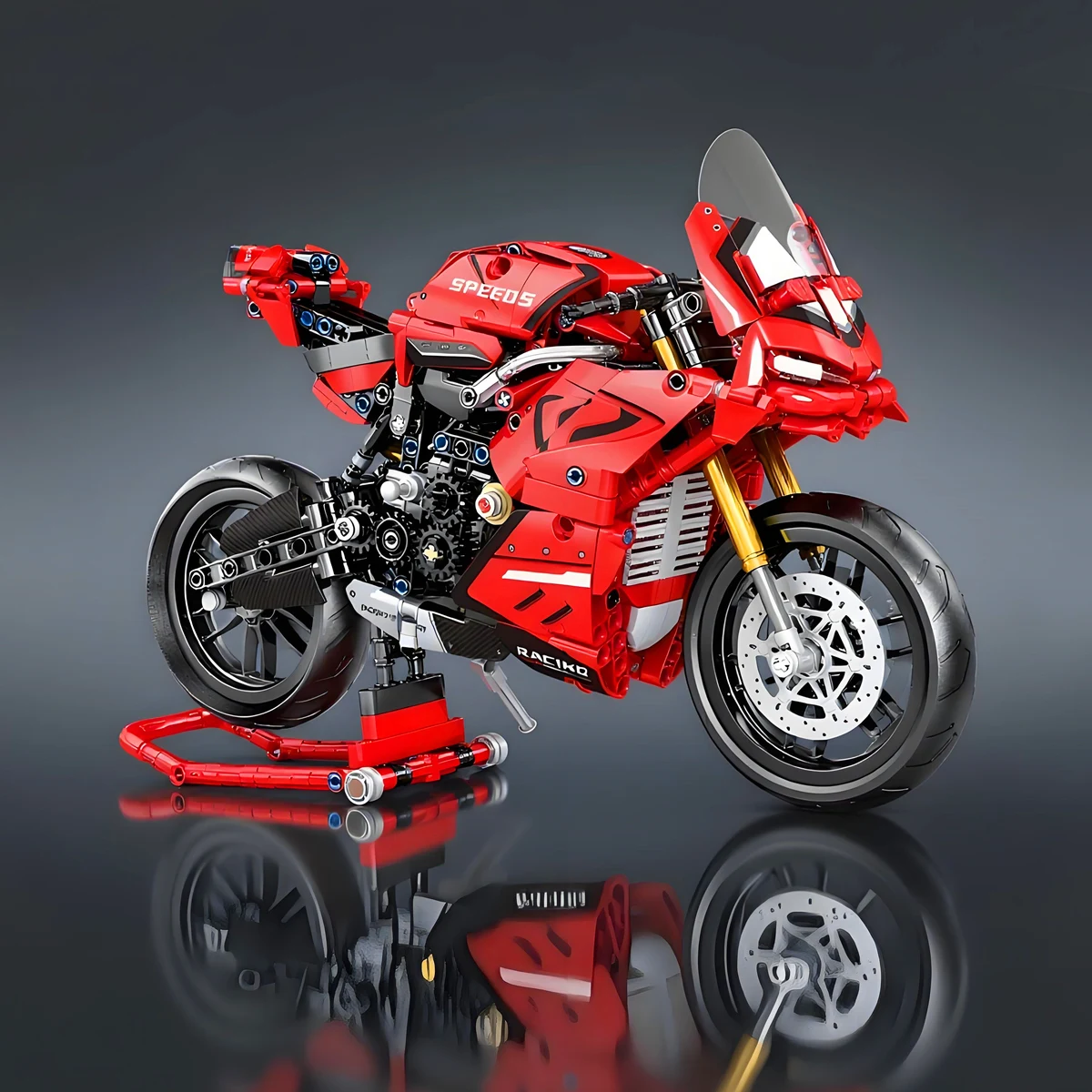 1:8 Technical Motorcycle Sport Motorbike Racing Car V4 S Speed Model V4S Blocks Model Building Bricks Toys Children Boy Gift moc