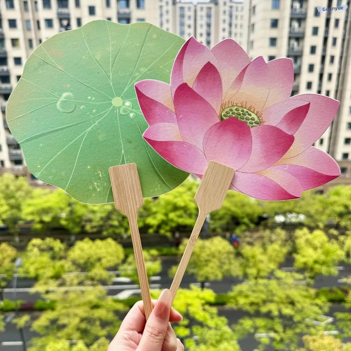 New Chinese Style Lotus Hand-Painted Fan Portable Outdoor High Aesthetic Value Summer Fan for Photography Props Hand-Shaking