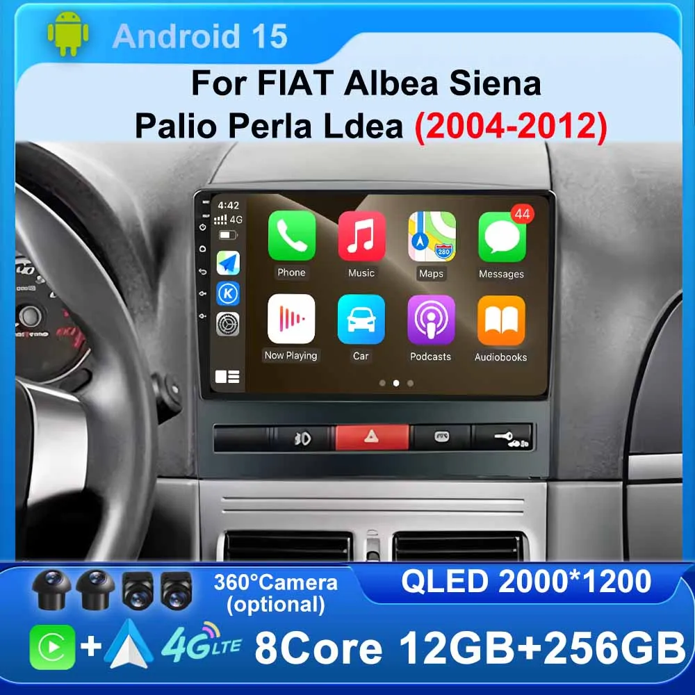Android 15 Car Radio for Fiat PERLA Albea Siena Palio 2004-2012 Navigation Multimedia Player Stereo Video Head Unit BT WiFi 4G