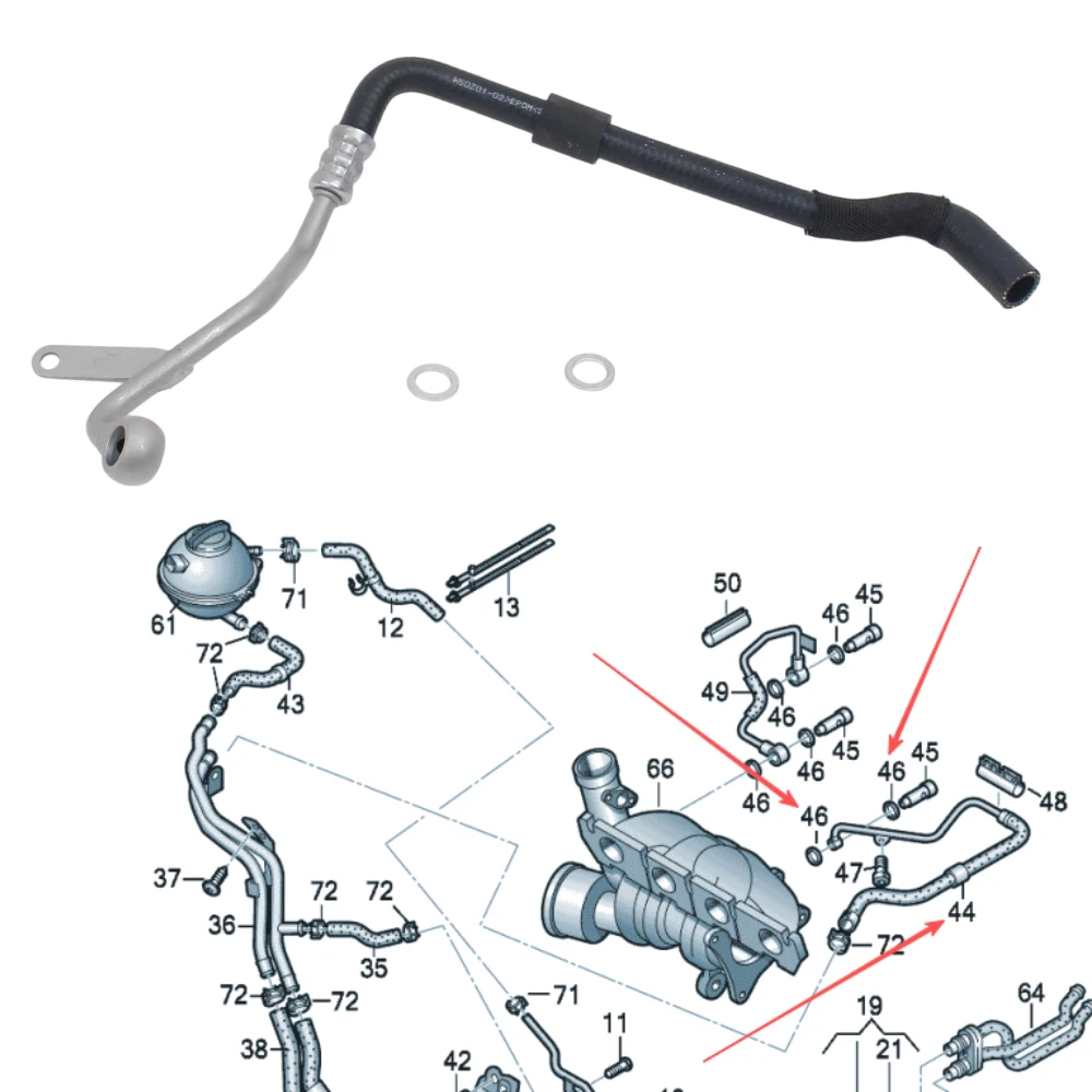 Turbocharger Coolant Hose Reverse (Backup) 06J121492C N0138149 For VW Beetle CC Eos Golf/GTI Audi A3 Q3 Skoda Octavia Seat Altea