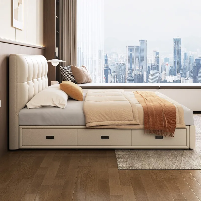 Thin bedside bed Italian minimalist, simple small apartment modern simple double bed Three-pump storage floor-to-ceiling bed
