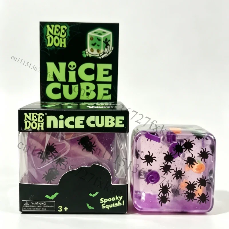 Nee Doh Nice Cube Halloween Spooky Squish Fidget Toy Pumpkin Spider Skull Pattern Stress Relief Squeeze Sensory Toy Gift
