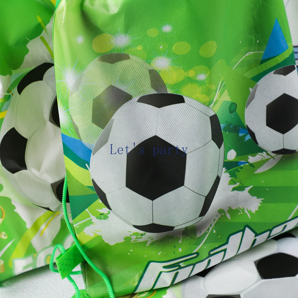 12Pcs Football Theme Non-woven Drawstring Backpacks Shopping Bag Boy Soccer Birthday Party Favors Gift Goodie Bag School Rewards