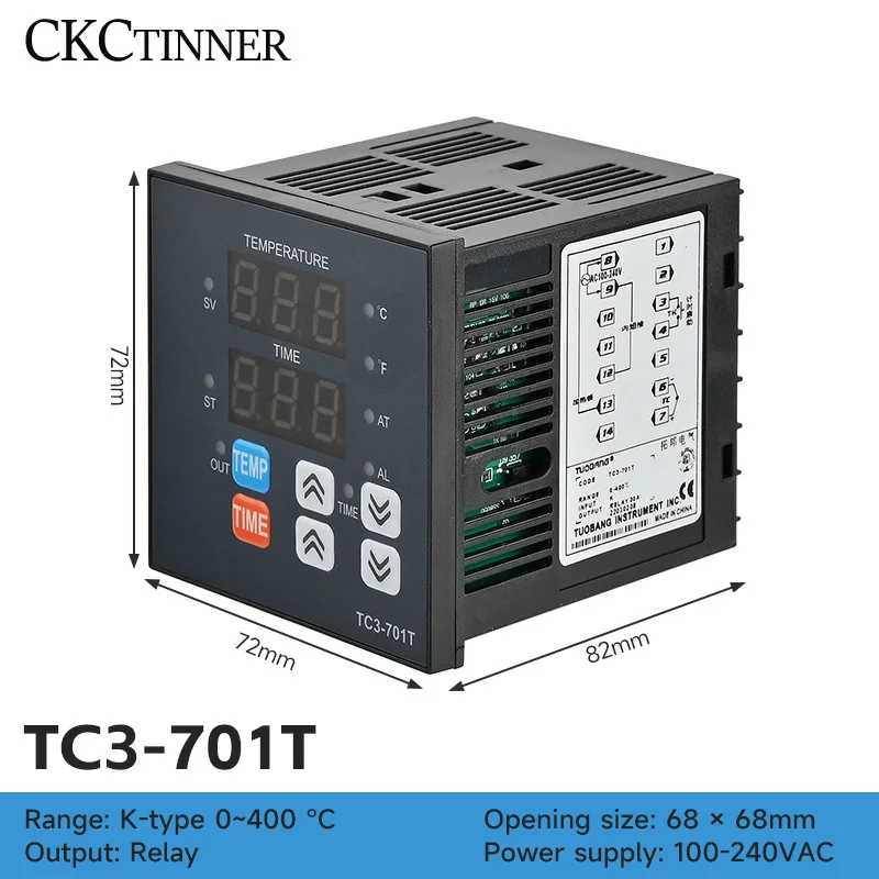 TC3-401T PID Temperature Controller Timer Thermometer Relay K-type 400℃ AC100~220V Integration Control Instrument Buzzer Alarm