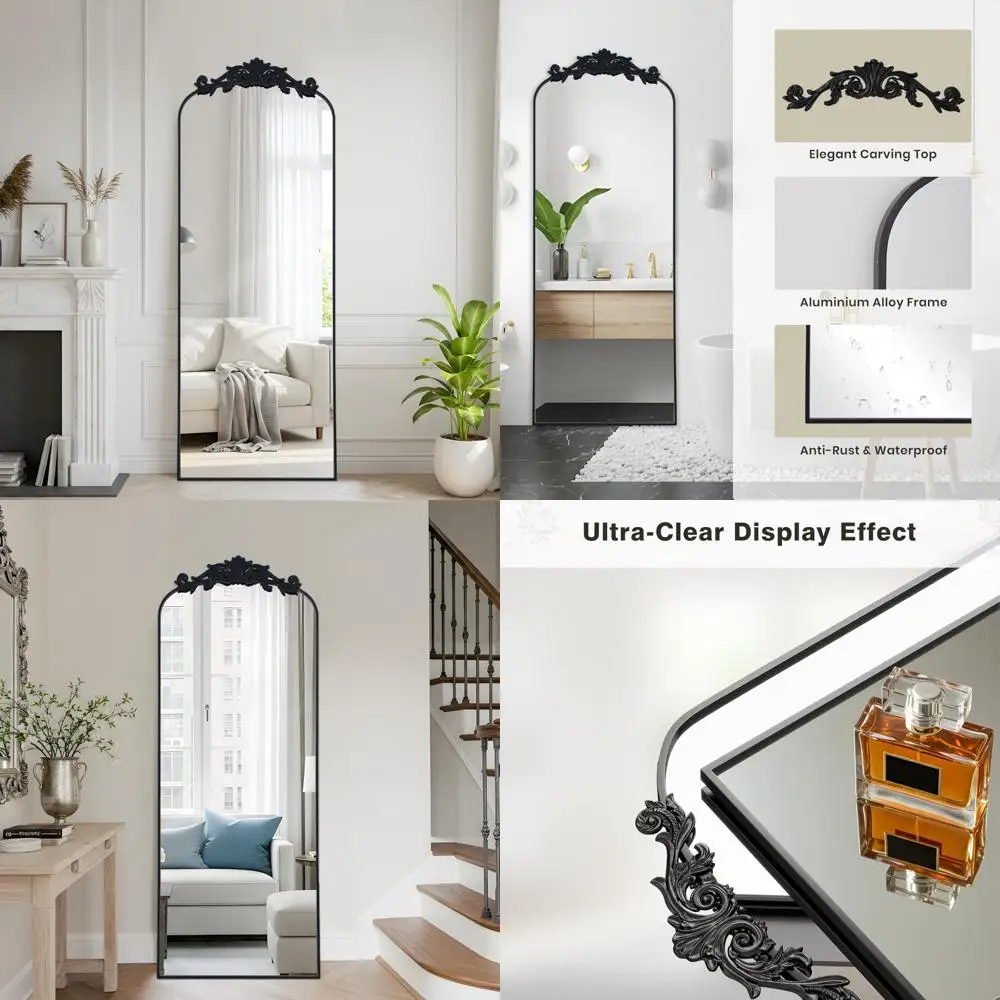 Vintage Ornate Carved Full-Length Freestanding Floor Mirror, 58x18 Inches, Wall Mountable, Full Body Vintage Style Mirror