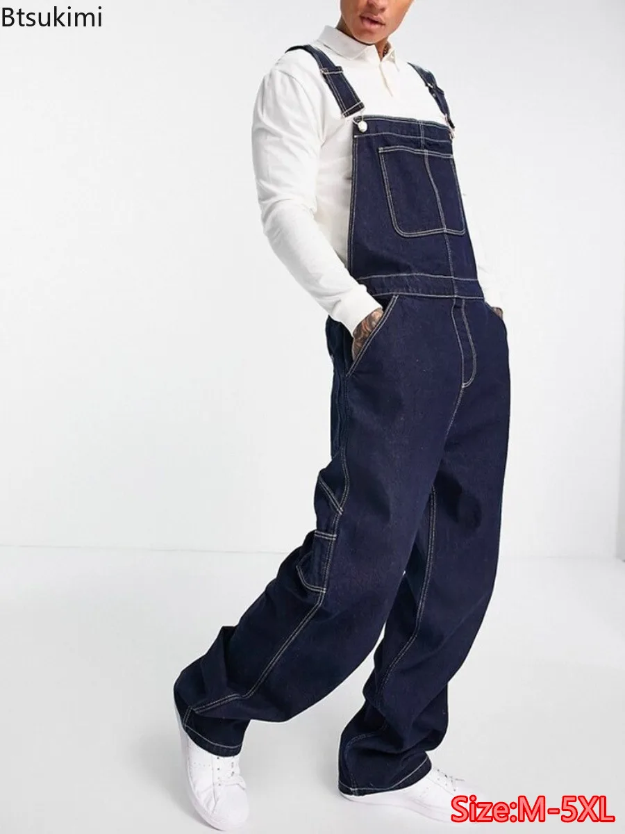 

2025 Men's Jean Overalls Loose Casual Mutile-pockets Design Suspender Pants Street Style Jumpsuit Large Size Denim Trousers Male