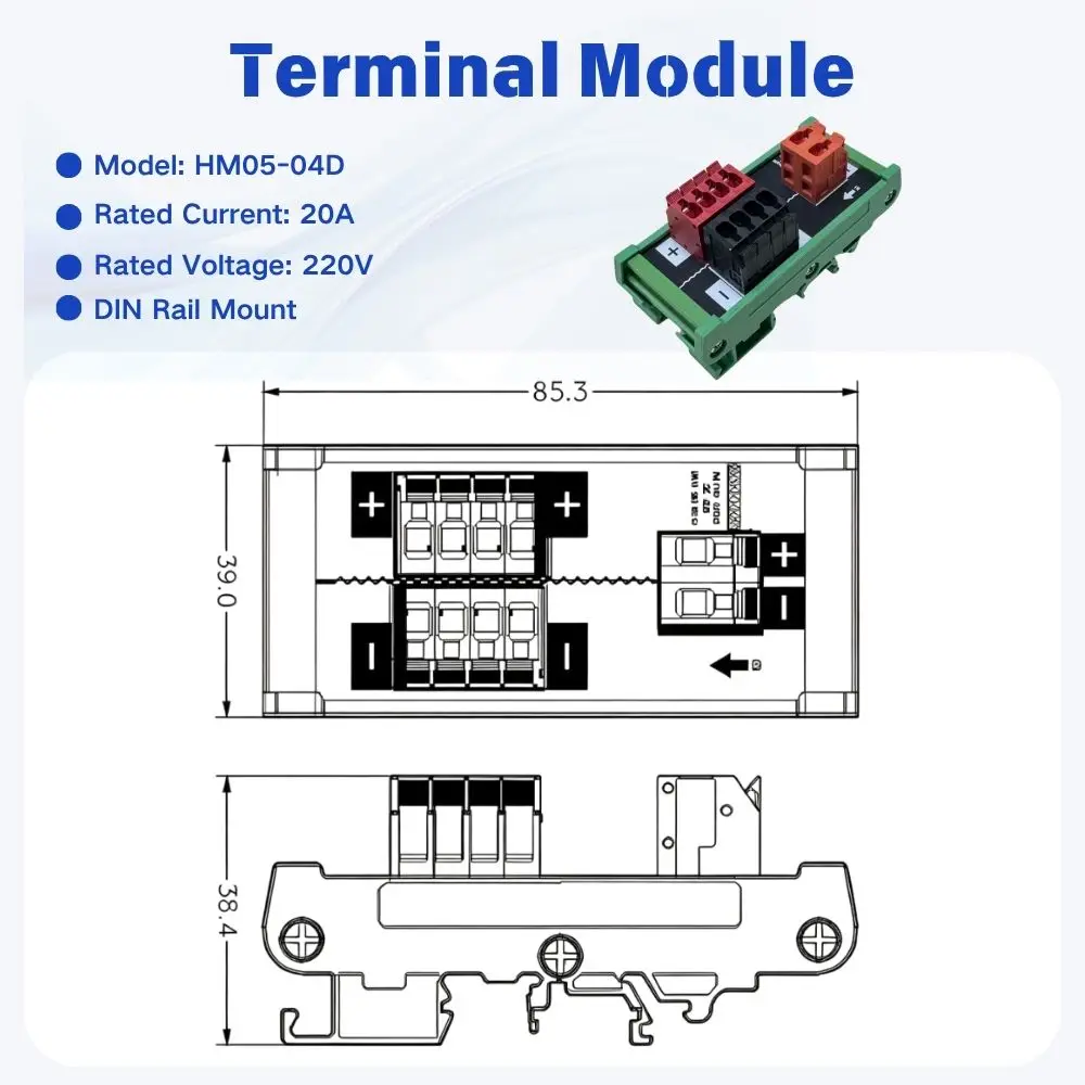 Din Rail Mount 1-In-4/6/8-Out Splitter Terminal Block Quick Plug AC DC Positive Negative Wiring Connector