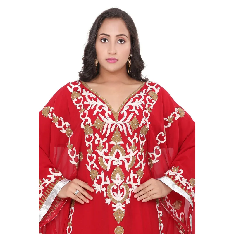 Red Kaftan Royal Glass Dubai Morocco Farasha Abaya Dress Fashion Trends In Europe and America