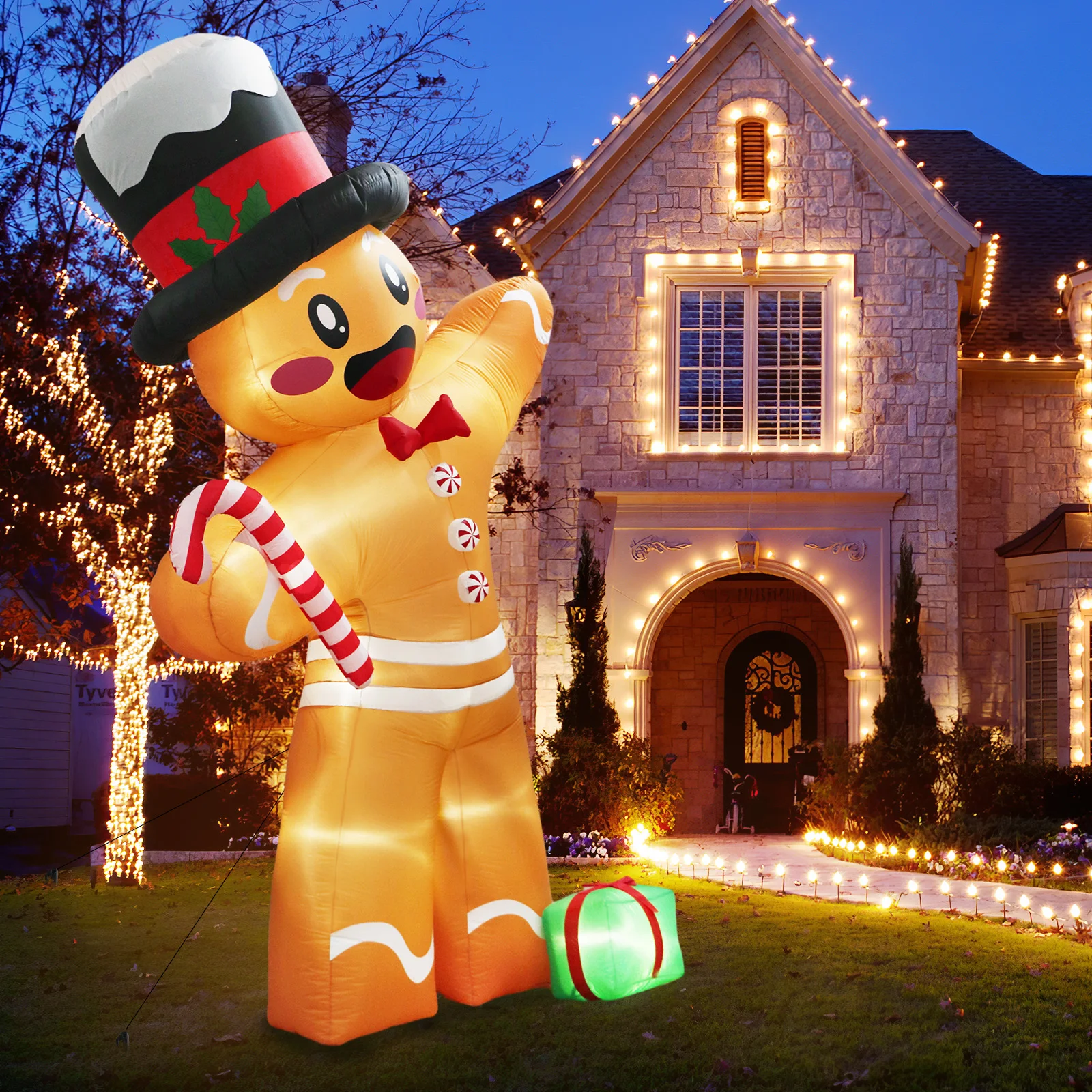 Imagem -05 - Ourwarm Natal Inflatables Gingerbread Man Explodir para Quintal Gramado Decorações ao ar Livre 12ft