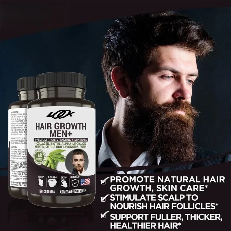 Hair Growth Men Supplement - Promotes Natural Hair Growth, Thicker, Healthier Hair That Prevents Breakage and Damage