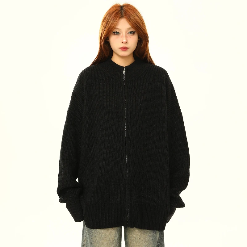 Zip-up Cardigan for Women Minimalist Casual Soft Ulzzang Knitted Outwear Warm All-match High Street Autumn Winter Classic Mujer