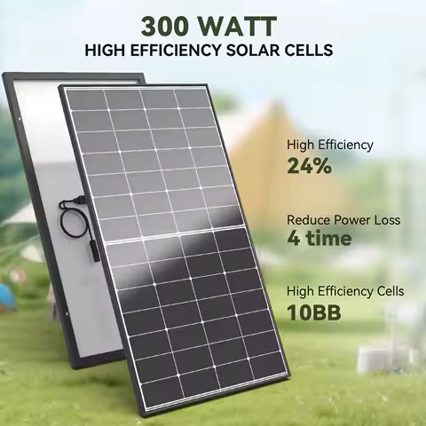 Rvpozwer 300 W Solar Panel 10BB N-Type 25% High Efficiency Monocrystalline for RV Home Rooftop Power Station Off Grid Systems