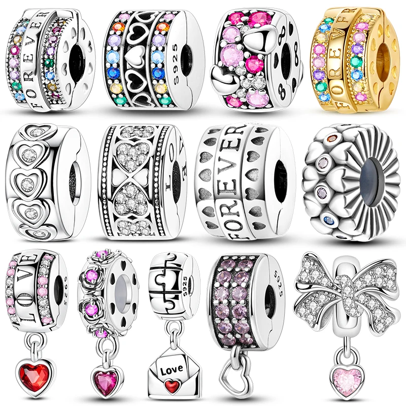 Perle d'isolation en argent sterling 925 « Amour Infini » avec clip de positionnement en caoutchouc, compatible avec bracelet de 3 mm, pour bijoux femme