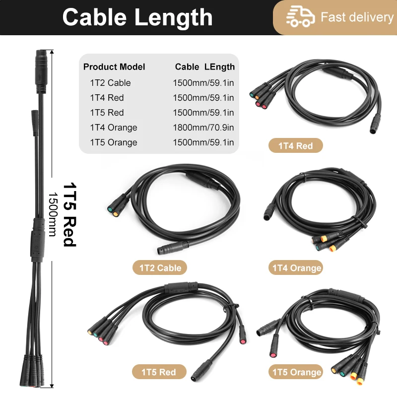 JULET Cable 1TO4 1TO5 1TO2 Waterproof 8 Pins/9 Pins Cable Leads Wires For KT Controller Motor Throttle Brake Display