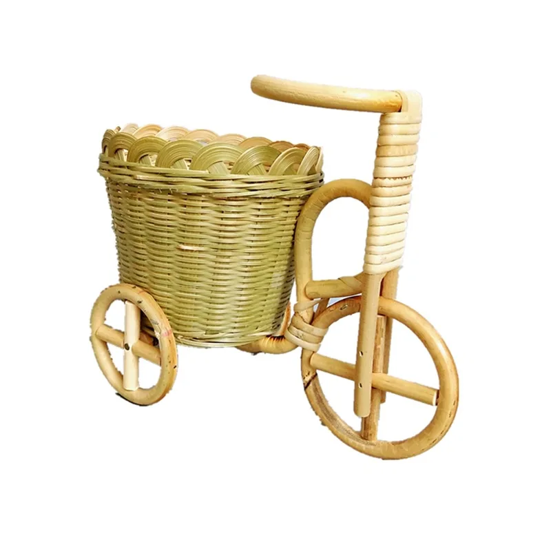 Newborn Photography Props Handmade Bamboo Rattan Bicycle Ornament Small Bamboo Basket Take Photo Props Living Room Decoration