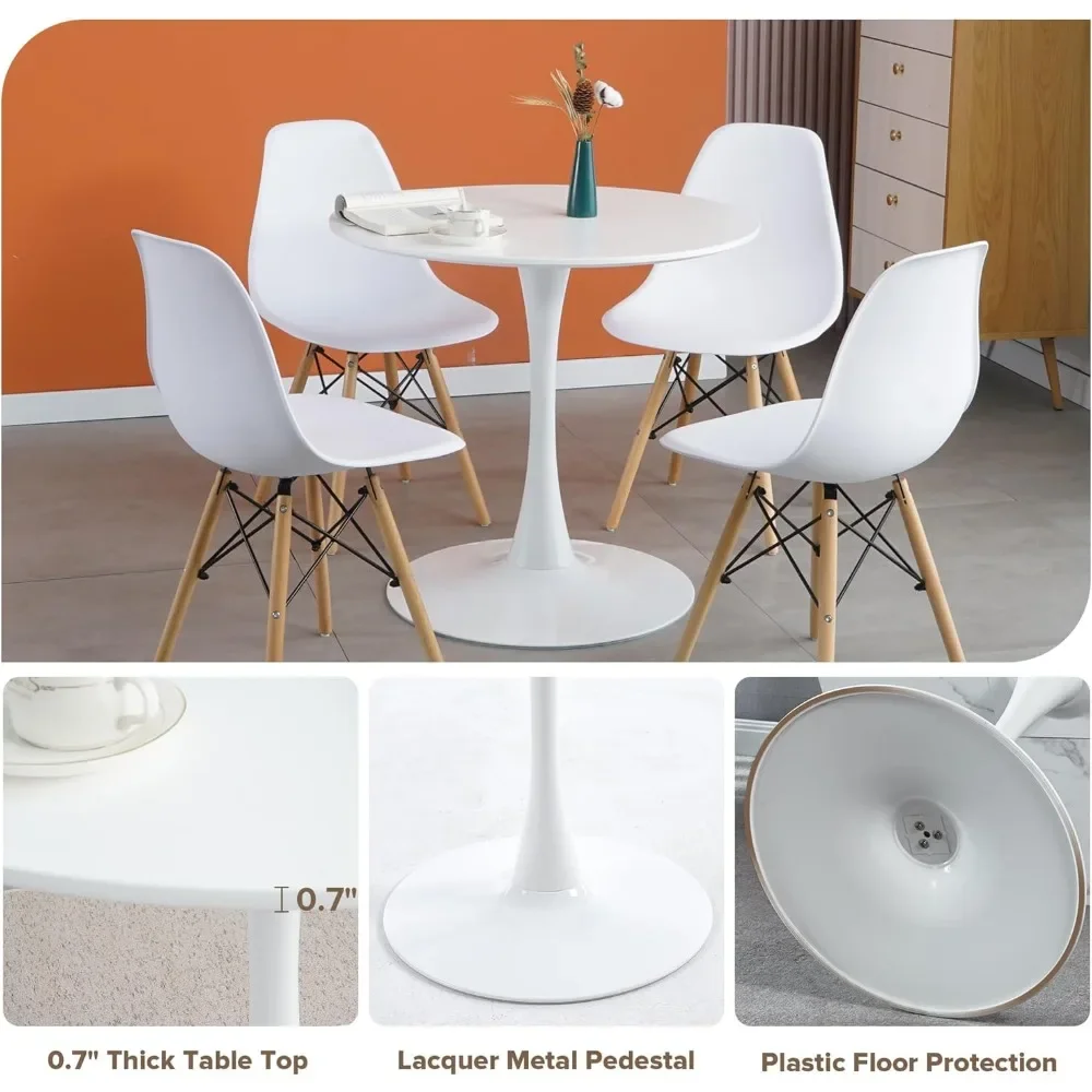 Juego de mesa de comedor redonda para 4, mesa de comedor de granja de 5 piezas con 4 sillas para comedor y cafetería, 31,5 pulgadas, color blanco