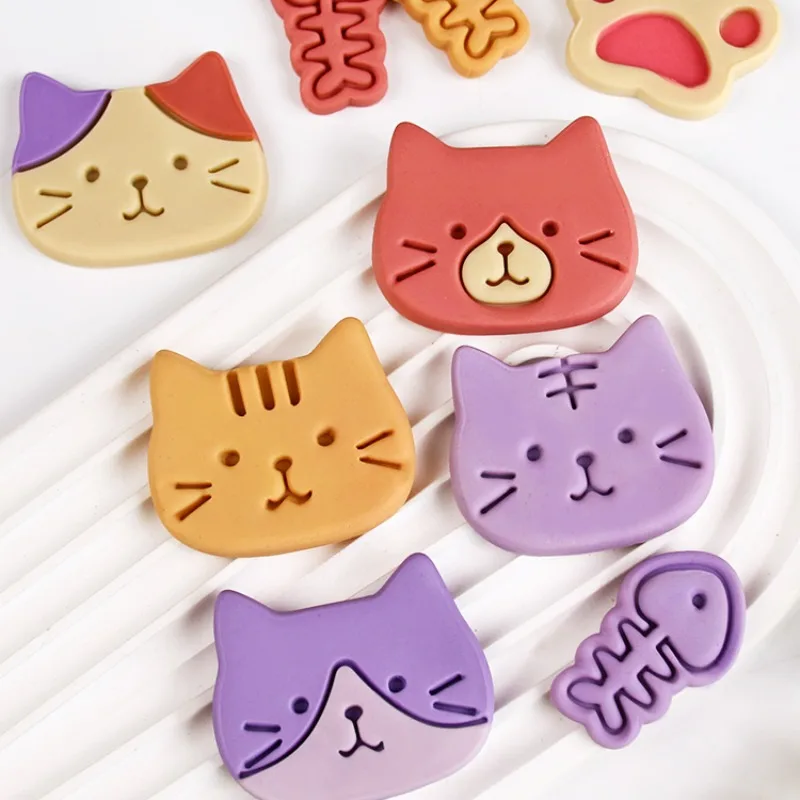 Cartoon Cat Cookie Cutter Animal Fondant Sugar Crafts Biscuit Mold Pet Cat Kitten Fishbone Pastry Bakery Accessories Baking Tool