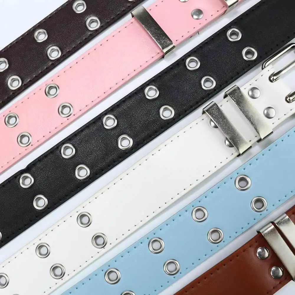 Women's Punk Belt Y2K Aesthetic Pink Chain Design Eyelet Belt for Jeans, Fashion Adjustable Leather Belt with Metal Hardware