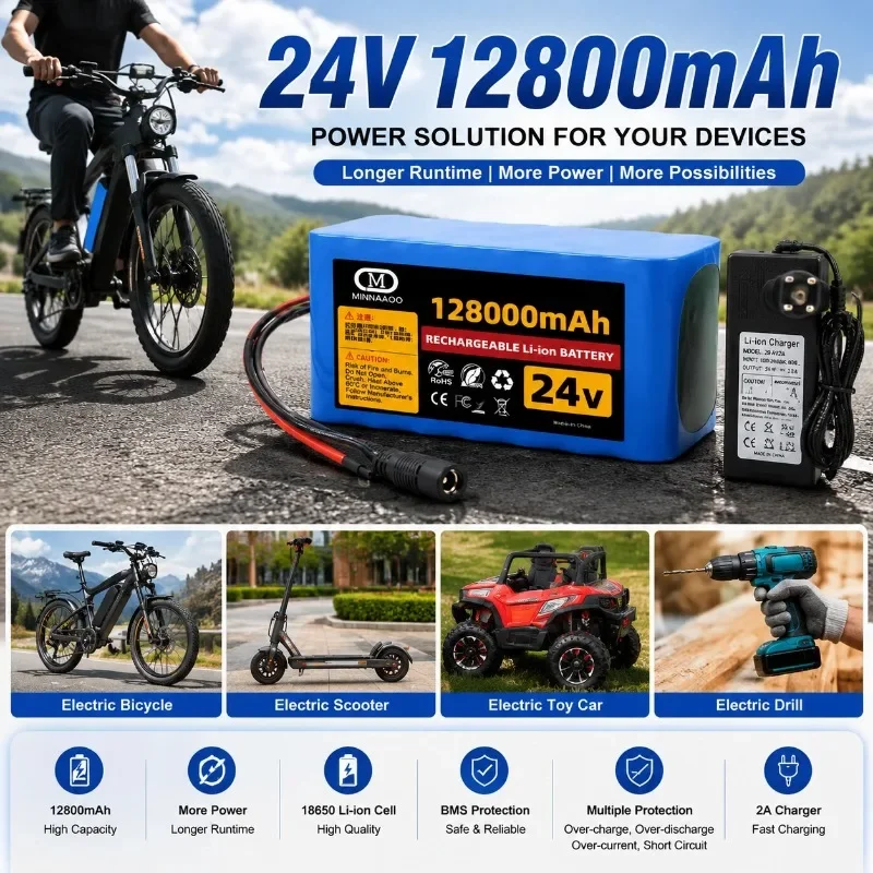 High Capacity 24V 100Ah Lithium Battery for Wheelchairs 7S3P 18650 100000mAh Rechargeable Pack with 29.4V 2A Fast Charger