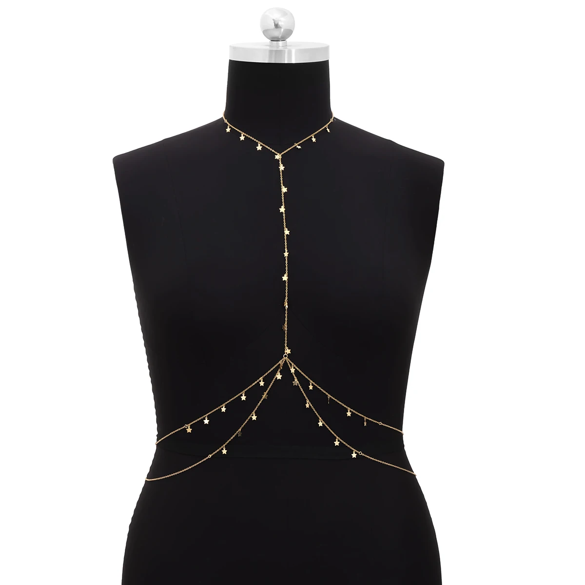 

IngeSight.Z Sexy Multi-layer Star Tassel Cross Bikini Chest Body Chain for Women Simple Crystal Summer Beach Bra Belly Chain