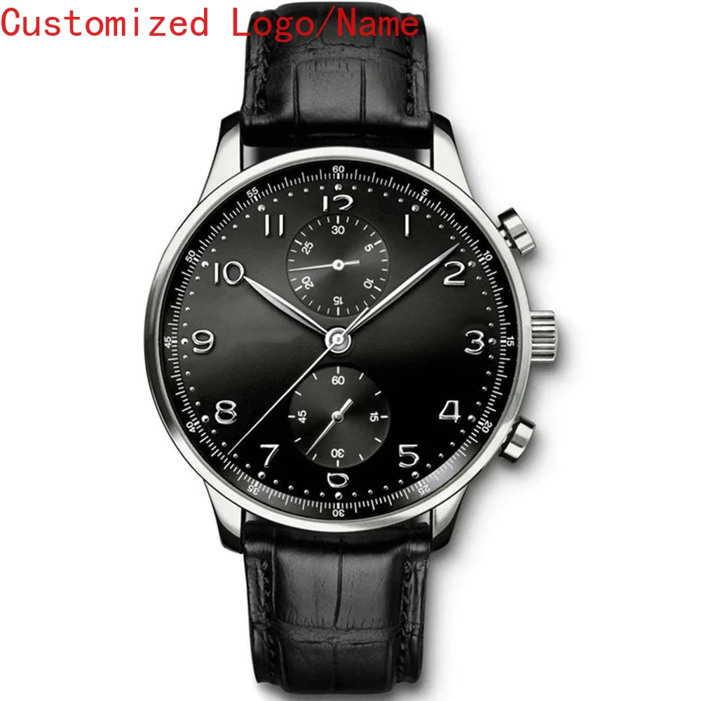 ساعة ميكانيكية أوتوماتيكية فاخرة للرجال ساعات ستانلس ستيل برتغالية لون ذهبي وردي أسود أزرق جلد مينا بيضاء #5