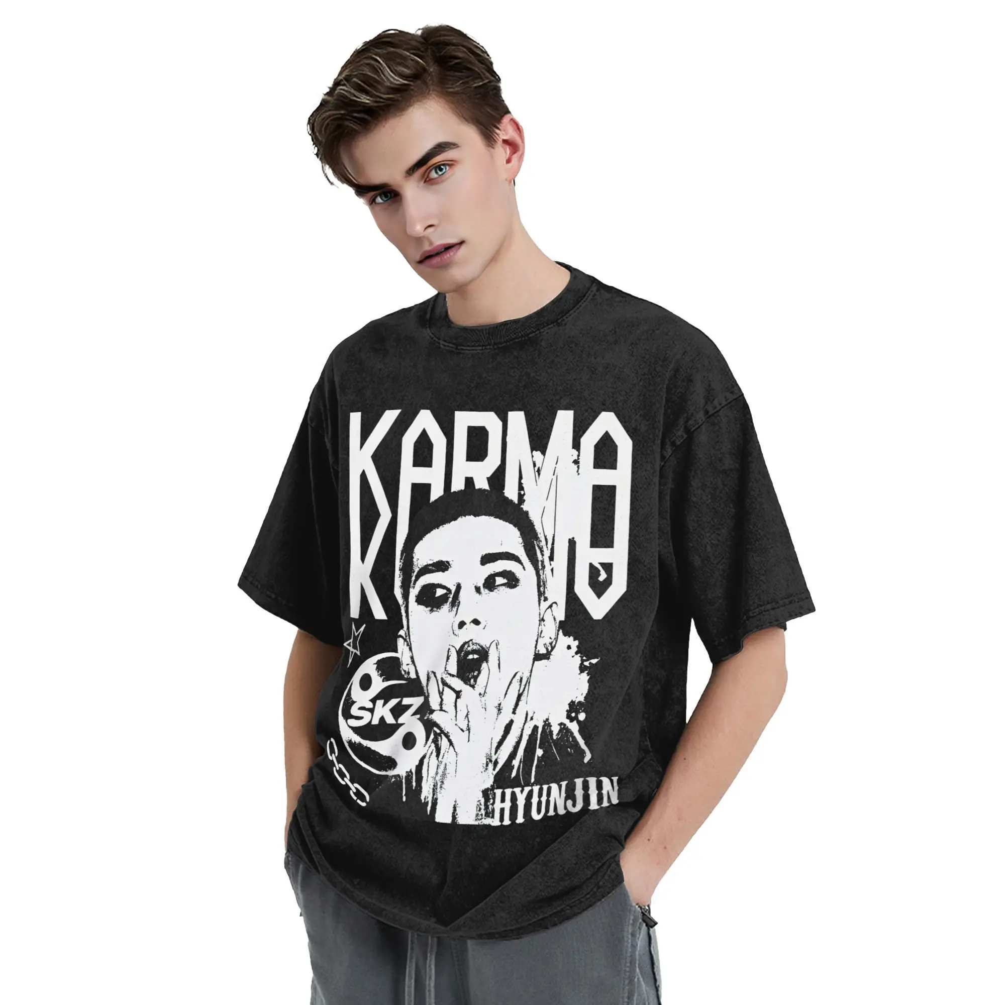 KPOP The 4th Album KARMA T Shirt Summer  Vintage T-Shirts Casual Fashion Tshirt For Male Short Sleeve Pattern Top Tees