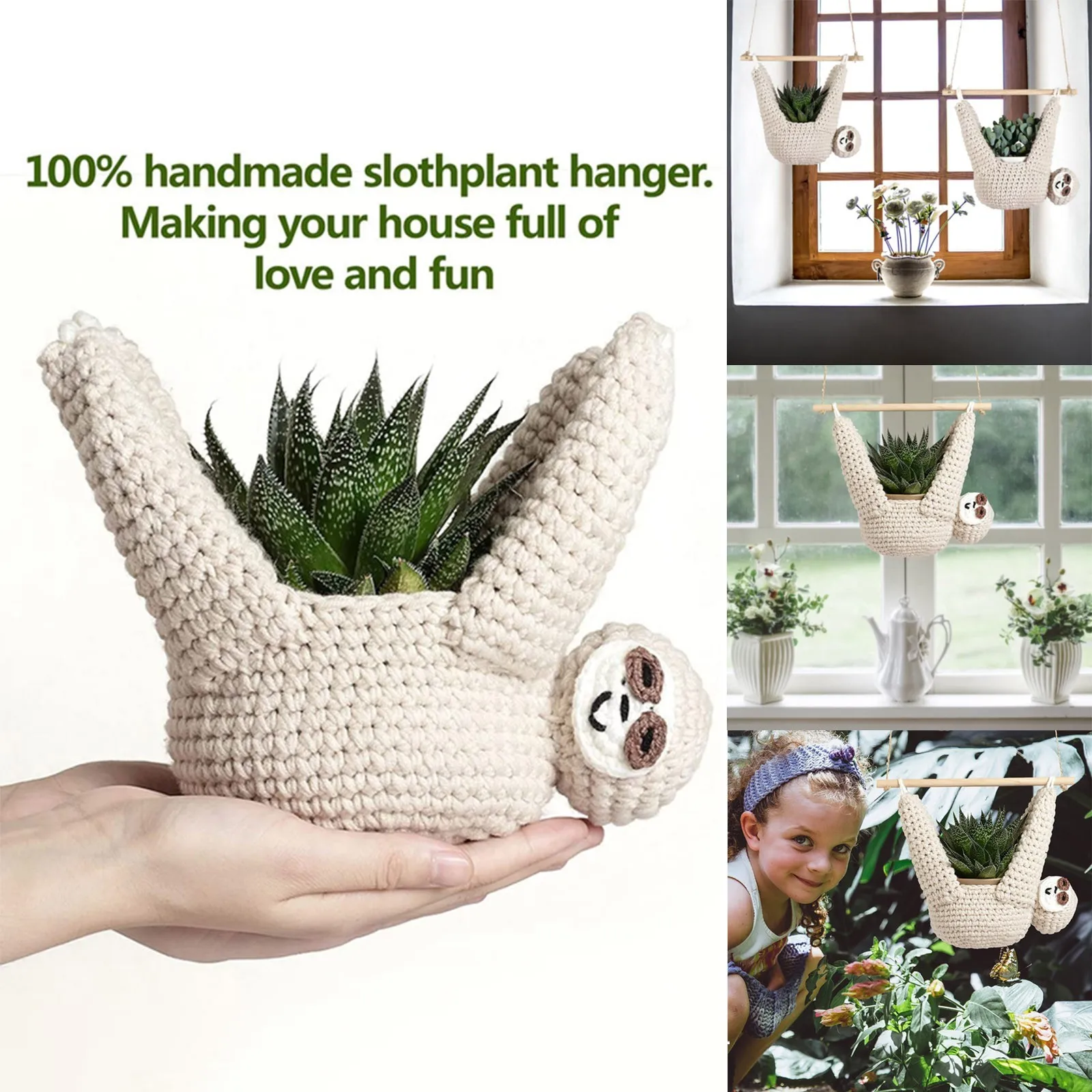 

Sloth Gift Sloth Hook Suitable For Succulent Pots Hand Knit Hanging Flower Pots Suitable For Couples Home Decoration Flower Pot