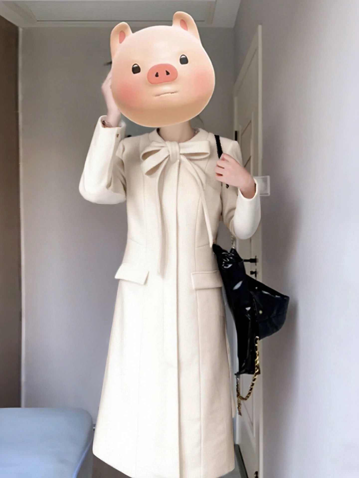 Warm Woolen Coat with Inner  And Sa Winter 2025 New Sle Hepburn Sle Double Breasted Long Sve Midi Dr Coat