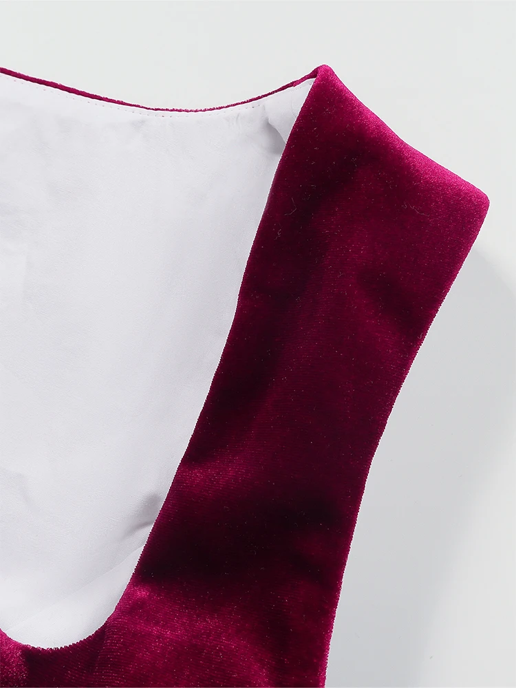 Oktober-Bierfest-Set für Damen: Burgunderrotes deutsches bayerisches Samt-Dirndl-Kleid, perfekt für Karneval, Freizeitkleidung und den Herbst. – Detail 10