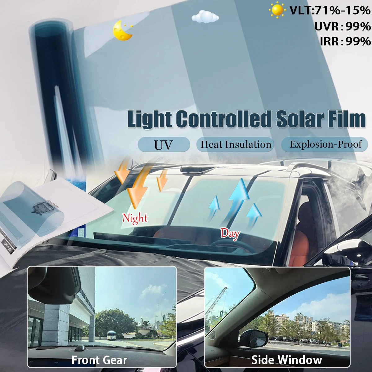 

IRR99% HD100% COLOR Change Solar film car Front windshield Privacy Tint Film UV Protection VLT 71%-15% Private Glass Stickers