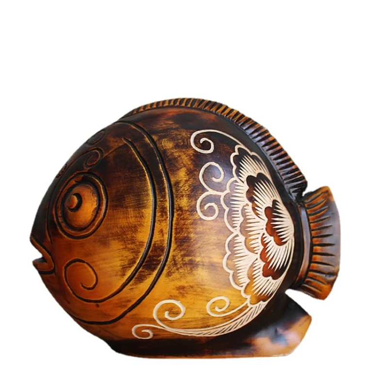 Wooden Only Coin Bank Home Decoration Solid Wood Living Room Fish Piggy Bank Wood Carving Savings Bank