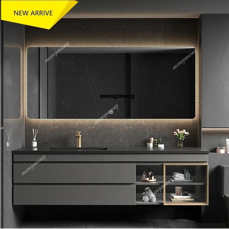 

M138 Light Luxury Rock Plate Integrated Bathroom Cabinet Combination Modern Minimalist Bathroom Solid Wood Bathroom Toilet Wash