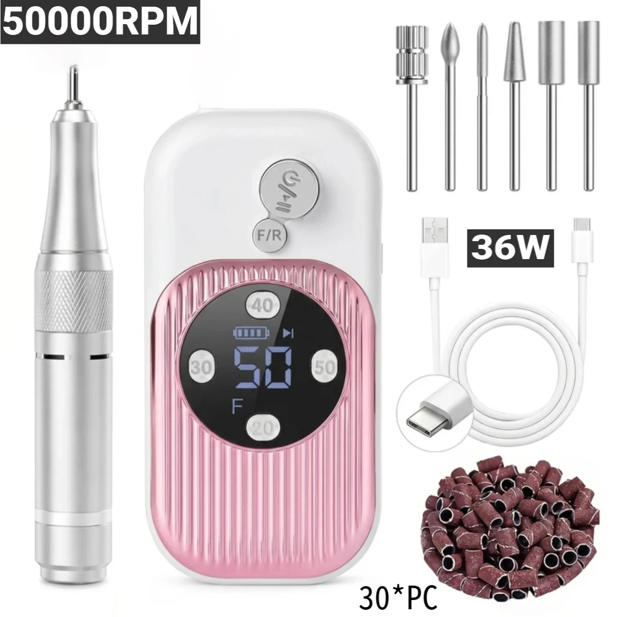 50000RPM High-Speed Electric Nail Drill for Acrylic Nails 30S Quick Removal Low Noise Long-Lasting Manicure And Pedicure Tool