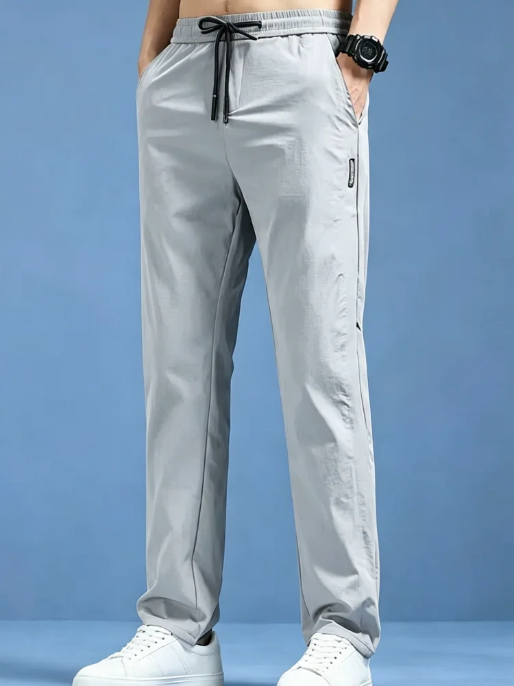 Korean-style slim-fit ice silk men's trousers breathable thin quick-drying light business casual pants