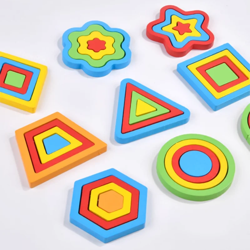 Children's Rainbow Geometric Shape Cognitive Matching Wooden Stereoscopic Baby Early Education Puzzle Toy