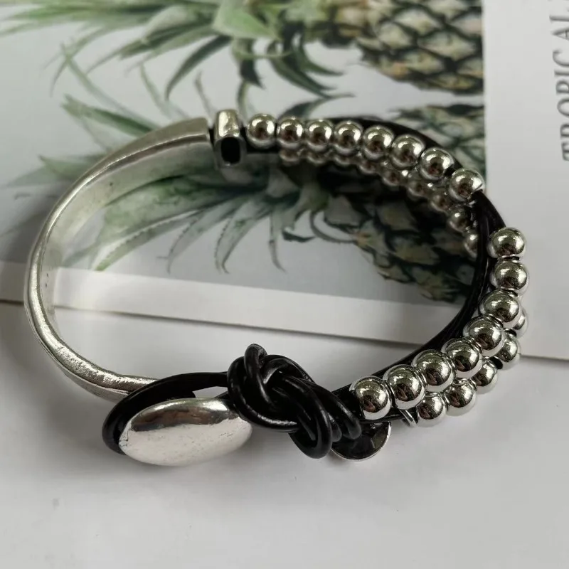 

Bohemian Beaded Leather Strap Double Bracelet Women's Hip Hop Personalized Creative Jewelry Party Gift Accessories