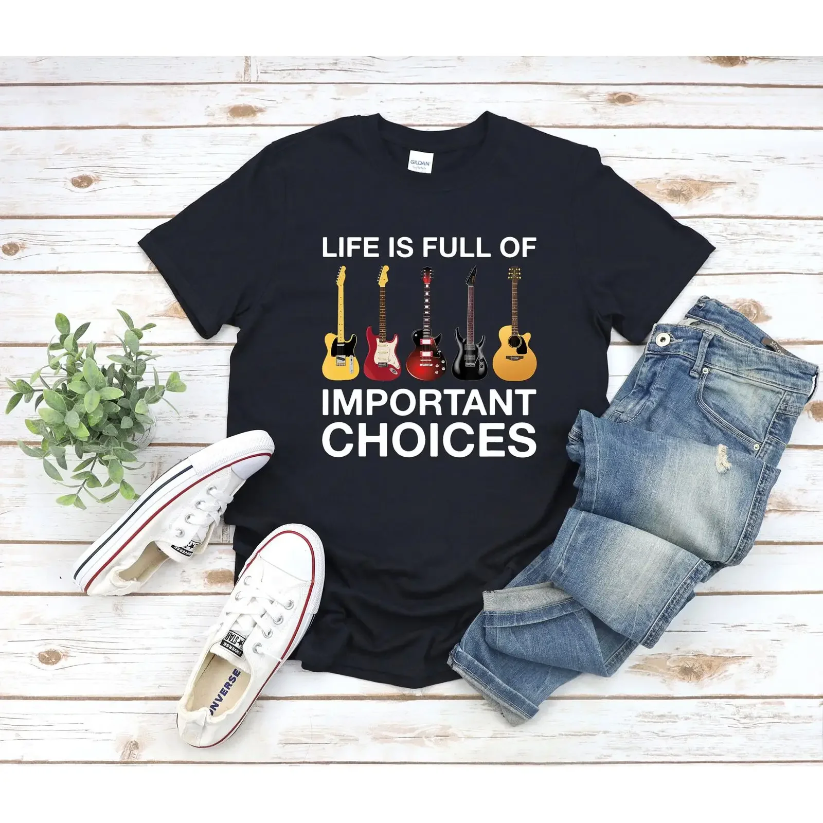 Life is Full of Important Choices Guitar T Shirt Funny Guitarist Player Musician Rock Music Apparel vintage Washed Slightly
