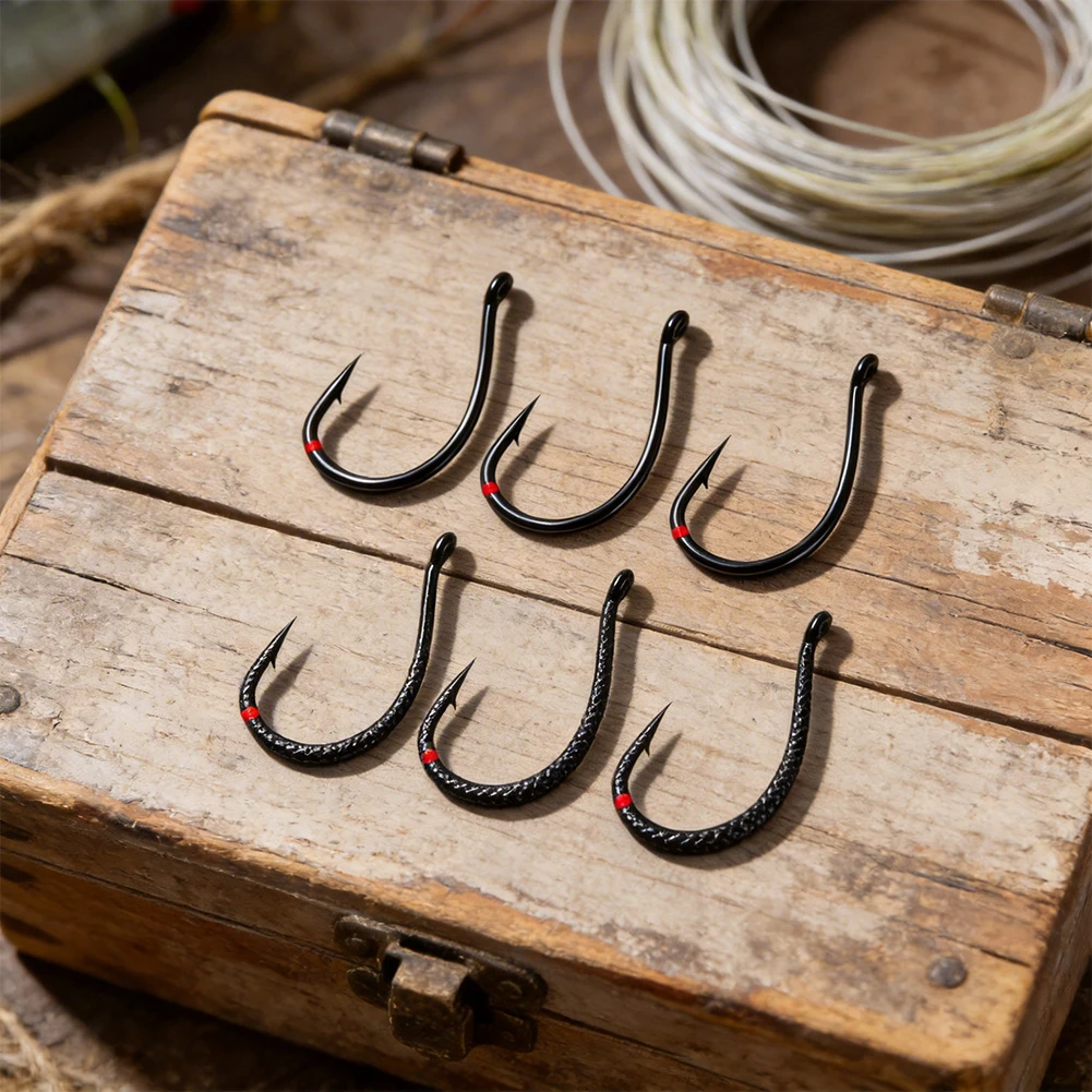 20-Pack Dragon Scale Fishing Hooks with Smooth Anti-Slip Tube on Shank to Minimize Line Friction and Prevent Damage